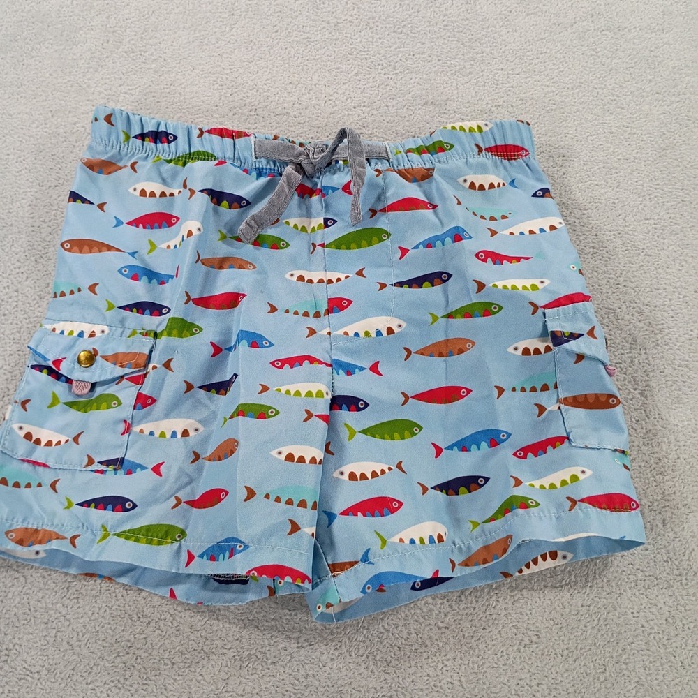 Mud Pie Boys Fish Print Swim Trunks Blue 2T Cargo Pockets